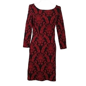 BB Dakota SZ Medium Damask TapestryJacquard Dress Red Black Long Sleeve Mob Wife